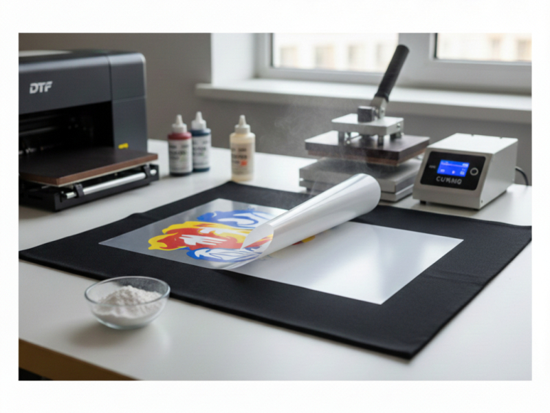 Slovník DTF pojmů: hot peel/cold peel, curing, powder, underbase